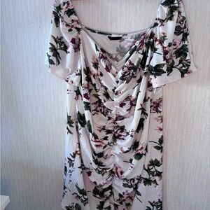 SHEIN White Floral Ruched Dress